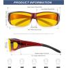image:imageKALIYADI NightVisionGlasses FitOverGlasses WrapAround Glasses Anti Glare Night Driving Glasses for men women HD LensZ04wine Red GradientNight Vision
