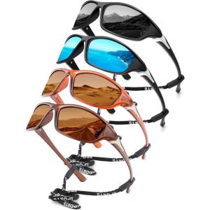 image:imageKALIYADI 4 Pack Polarized SunglassesMen Sports Sunglasses Mens Sunglasses UV Protection for Fishing Driving CyclingAa05blackIce BlueBrownCrystal Brown