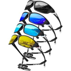 image:imageKALIYADI 4 Pack Polarized SunglassesMen Sports Sunglasses Mens Sunglasses UV Protection for Fishing Driving CyclingAa09blackIce BlueDark BlueNight Vision