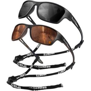 image:imageKALIYADI Polarized Sunglasses for Men Sports Sun Glasses for Driving Cycling Fishing with UV protection2 Pack Matt BlackBrown