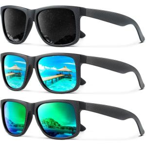 image:imageKALIYADI Sunglasses Men Polarized Sun glasses for Mens Womens Classic Matte Black Frame UV Protection 3pack3 Pack Black Stripes Frame  BlackIce BlueGreen
