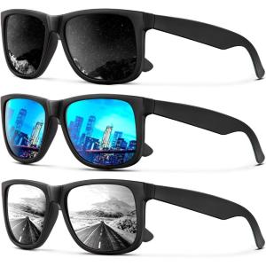 image:imageKALIYADI Sunglasses Men Polarized Sun glasses for Mens Womens Classic Matte Black Frame UV Protection 3pack3 Pack BlackIce BlueSilver