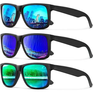 image:imageKALIYADI Sunglasses Men Polarized Sun glasses for Mens Womens Classic Matte Black Frame UV Protection 3pack3 Pack Ice BlueGreenDrak Blue