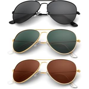 image:imageKALIYADI Classic Aviator Sunglasses for Men Women Driving Sun glasses Polarized Lens UV BlockingF 3 Pack  Glass LensnonpolarizedblackBlackish GreenBrown