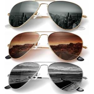 image:imageKALIYADI Classic Aviator Sunglasses for Men Women Driving Sun glasses Polarized Lens UV BlockingF 3 Pack Blackish GreenBrownSilvery Black