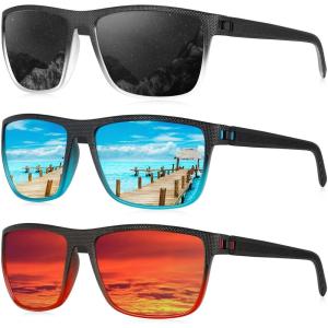image:imageKALIYADI Polarized Sunglasses for Men Lightweight Sun Glasses with UV Protection for Driving Fishing Golf3 Pack Black Clear  BlackBlack Blue  BlueBlack Red  Red