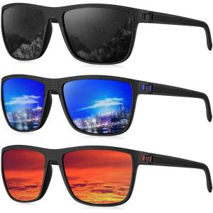 image:imageKALIYADI Polarized Sunglasses for Men Lightweight Sun Glasses with UV Protection for Driving Fishing Golf3 Pack BlackDark BlueRed