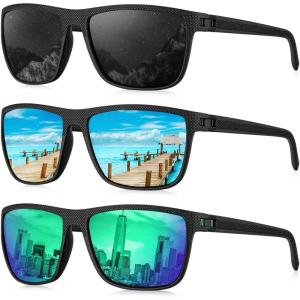 image:imageKALIYADI Polarized Sunglasses for Men Lightweight Sun Glasses with UV Protection for Driving Fishing Golf3 Pack BlackIce BlueGreen