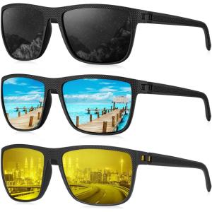 image:imageKALIYADI Polarized Sunglasses for Men Lightweight Sun Glasses with UV Protection for Driving Fishing Golf3 Pack Night VisionBlackIce Blue