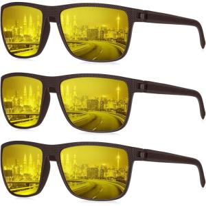 image:imageKALIYADI Polarized Sunglasses for Men Lightweight Sun Glasses with UV Protection for Driving Fishing Golf3 Pack Night VisionBrown