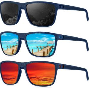 image:imageKALIYADI Polarized Sunglasses for Men Lightweight Sun Glasses with UV Protection for Driving Fishing Golf3 Pack Y Frame Bluelens BlackIce BlueRed