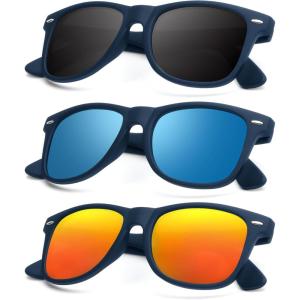 image:imageKALIYADI Polarized Sunglasses for Men and Women Matte Finish Sun glasses Color Mirror Lens UV Blocking 3 PackDark Blue Frame  BlackIce BlueRed