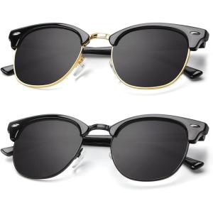 image:imageKALIYADI Polarized Sunglasses for Men and Women SemiRimless Frame Driving Sun glasses UV BlockingA142 Pack Glossy Black  Black  Golden Rim  Glossy Black  Black  Black Rim