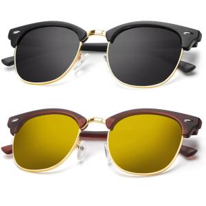 image:imageKALIYADI Polarized Sunglasses for Men and Women SemiRimless Frame Driving Sun glasses UV BlockingA182 Pack Matte Brown  Golden  Golden Rim  Matte Black  Black  Golden Rim