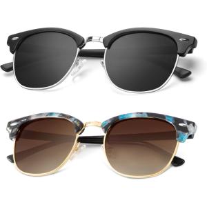 image:imageKALIYADI Polarized Sunglasses for Men and Women SemiRimless Frame Driving Sun glasses UV BlockingA242 Pack Matte Black  Black  Silver Rim  Glossy Blue Purple Tortoise  Gradient Brown  Golden Rim