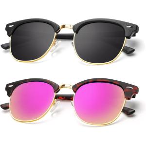 image:imageKALIYADI Polarized Sunglasses for Men and Women SemiRimless Frame Driving Sun glasses UV BlockingA272 Pack Matte Black  Black  Gold Rim  Matte Tortoise  Pink  Gold Rim