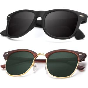 image:imageKALIYADI Polarized Sunglasses for Men and Women SemiRimless Frame Driving Sun glasses UV BlockingB092 Pack Matte Brown  G15  Golden Rim  Matte Black