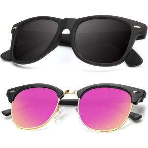 image:imageKALIYADI Polarized Sunglasses for Men and Women SemiRimless Frame Driving Sun glasses UV BlockingB162 Pack Matte Black  Pink  Golden Rim  Matte Black