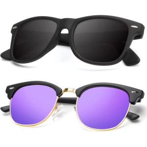 image:imageKALIYADI Polarized Sunglasses for Men and Women SemiRimless Frame Driving Sun glasses UV BlockingB172 Pack Matte Black  Purple  Golden Rim  Matte Black