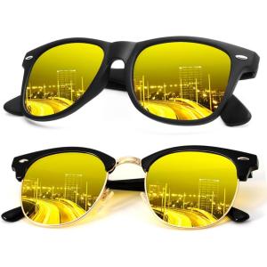 image:imageKALIYADI Polarized Sunglasses for Men and Women SemiRimless Frame Driving Sun glasses UV BlockingB222 Packblack Night Vision Glossy Blackgold Night Vision