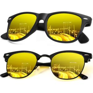 image:imageKALIYADI Polarized Sunglasses for Men and Women SemiRimless Frame Driving Sun glasses UV BlockingB232 Packblack Night Vision Glossy Black Night Vision