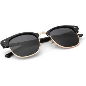 image:imageKALIYADI Polarized Sunglasses for Men and Women SemiRimless Frame Driving Sun glasses UV BlockingC01glossy Black  Black  Golden Rim