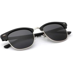 image:imageKALIYADI Polarized Sunglasses for Men and Women SemiRimless Frame Driving Sun glasses UV BlockingC03matte Black  Black  Silver Rim