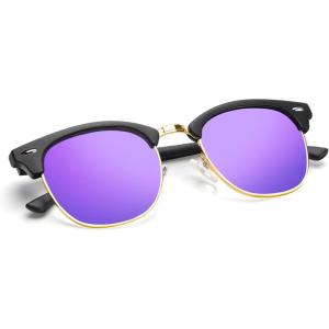 image:imageKALIYADI Polarized Sunglasses for Men and Women SemiRimless Frame Driving Sun glasses UV BlockingC05matte Black  Purple  Golden Rim