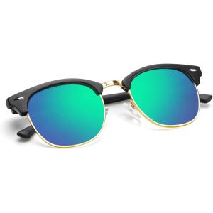 image:imageKALIYADI Polarized Sunglasses for Men and Women SemiRimless Frame Driving Sun glasses UV BlockingC07matte Black  Green  Golden Rim