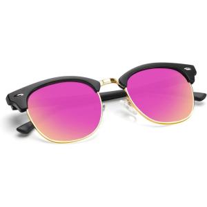 image:imageKALIYADI Polarized Sunglasses for Men and Women SemiRimless Frame Driving Sun glasses UV BlockingC09matte Black  Pink  Golden Rim