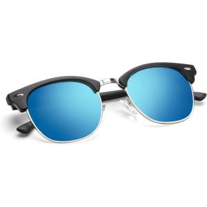 image:imageKALIYADI Polarized Sunglasses for Men and Women SemiRimless Frame Driving Sun glasses UV BlockingC12matte Black  Blue  Silver Rim