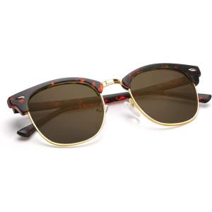 image:imageKALIYADI Polarized Sunglasses for Men and Women SemiRimless Frame Driving Sun glasses UV BlockingC15matte Tortoise  Brown  Golden Rim