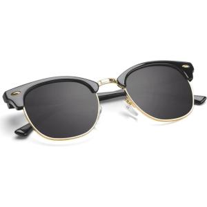 image:imageKALIYADI Polarized Sunglasses for Men and Women SemiRimless Frame Driving Sun glasses UV BlockingE1glass Lens  Non Polarized Glossy Black  Black  Gold Rim
