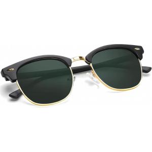 image:imageKALIYADI Polarized Sunglasses for Men and Women SemiRimless Frame Driving Sun glasses UV BlockingE2glass Lens  Non Polarized Glossy Black  G15  Gold Rim