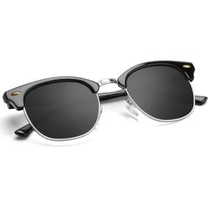 image:imageKALIYADI Polarized Sunglasses for Men and Women SemiRimless Frame Driving Sun glasses UV BlockingE3glass Lens  Non Polarized Glossy Black  Black  Silver Rim