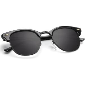 image:imageKALIYADI Polarized Sunglasses for Men and Women SemiRimless Frame Driving Sun glasses UV BlockingE4glass Lens  Non Polarized Glossy Black  Black  Black Rim
