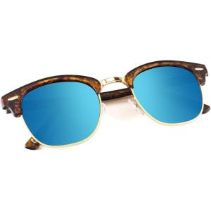 image:imageKALIYADI Polarized Sunglasses for Men and Women SemiRimless Frame Driving Sun glasses UV BlockingE8glass Lens  Non Polarized Glossy Tortoise  Blue  Gold Rim