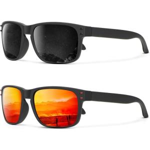 image:imageKALIYADI Polarized Sunglasses for Men and Women Vintage Style Sun Glasses for Fishing Running Driving with UV Protection2 Pack Grey  Black RivetRed