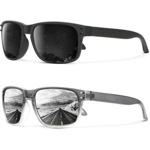 image:imageKALIYADI Polarized Sunglasses for Men and Women Vintage Style Sun Glasses for Fishing Running Driving with UV Protection2 Pack Grey Black RivetSilver
