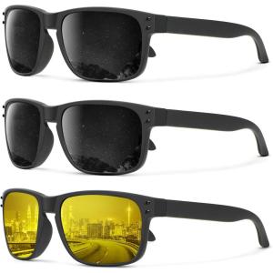 image:imageKALIYADI Polarized Sunglasses for Men and Women Vintage Style Sun Glasses for Fishing Running Driving with UV Protection3 Pack BlackBlackNight Vision
