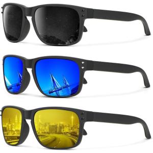 image:imageKALIYADI Polarized Sunglasses for Men and Women Vintage Style Sun Glasses for Fishing Running Driving with UV Protection3 Pack BlackDark BlueNight Vision