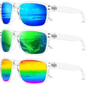 image:imageKALIYADI Polarized Sunglasses for Men and Women Vintage Style Sun Glasses for Fishing Running Driving with UV Protection3 Pack Clear Frame Dark BlueGreenRainbow