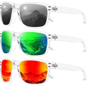 image:imageKALIYADI Polarized Sunglasses for Men and Women Vintage Style Sun Glasses for Fishing Running Driving with UV Protection3 Pack Clear Frame GreyGreenRed