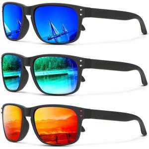 image:imageKALIYADI Polarized Sunglasses for Men and Women Vintage Style Sun Glasses for Fishing Running Driving with UV Protection3 Pack Dark BlueGreenOrange