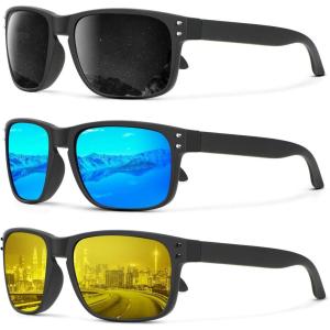 image:imageKALIYADI Polarized Sunglasses for Men and Women Vintage Style Sun Glasses for Fishing Running Driving with UV Protection3 Pack Grey  Black RivetBlue  Silver RivetNight Vision