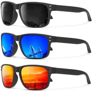 image:imageKALIYADI Polarized Sunglasses for Men and Women Vintage Style Sun Glasses for Fishing Running Driving with UV Protection3 Pack GreyDark BlueOrange