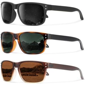 image:imageKALIYADI Polarized Sunglasses for Men and Women Vintage Style Sun Glasses for Fishing Running Driving with UV Protection3 Pack GreyG15Brown