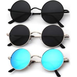 image:imageKALIYADI Round Polarized Sunglasses for Men Women Retro Metal Hippie Circle Style Sun Glasses UV ProtectionC26black  Silvery  Silvery Frame Blue Lens