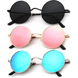 image:imageKALIYADI Round Polarized Sunglasses for Men Women Retro Metal Hippie Circle Style Sun Glasses UV ProtectionC31black  Golden Frame Pink Lens Silvery Frame Blue Lens