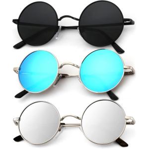 image:imageKALIYADI Round Polarized Sunglasses for Men Women Retro Metal Hippie Circle Style Sun Glasses UV ProtectionC35black  Silvery Frame Blue Lens Silvery